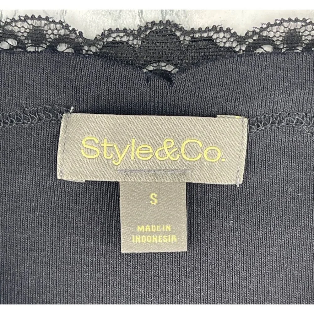 Style & Co. Womens Small Scallop Lace Trim Tank Top Deep Black - Picture 7 of 9